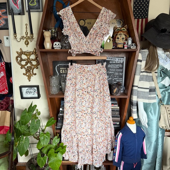 Free People - Pretty Daze Ivory Floral Print Two-Piece Dress - size medium - Picture 5 of 13